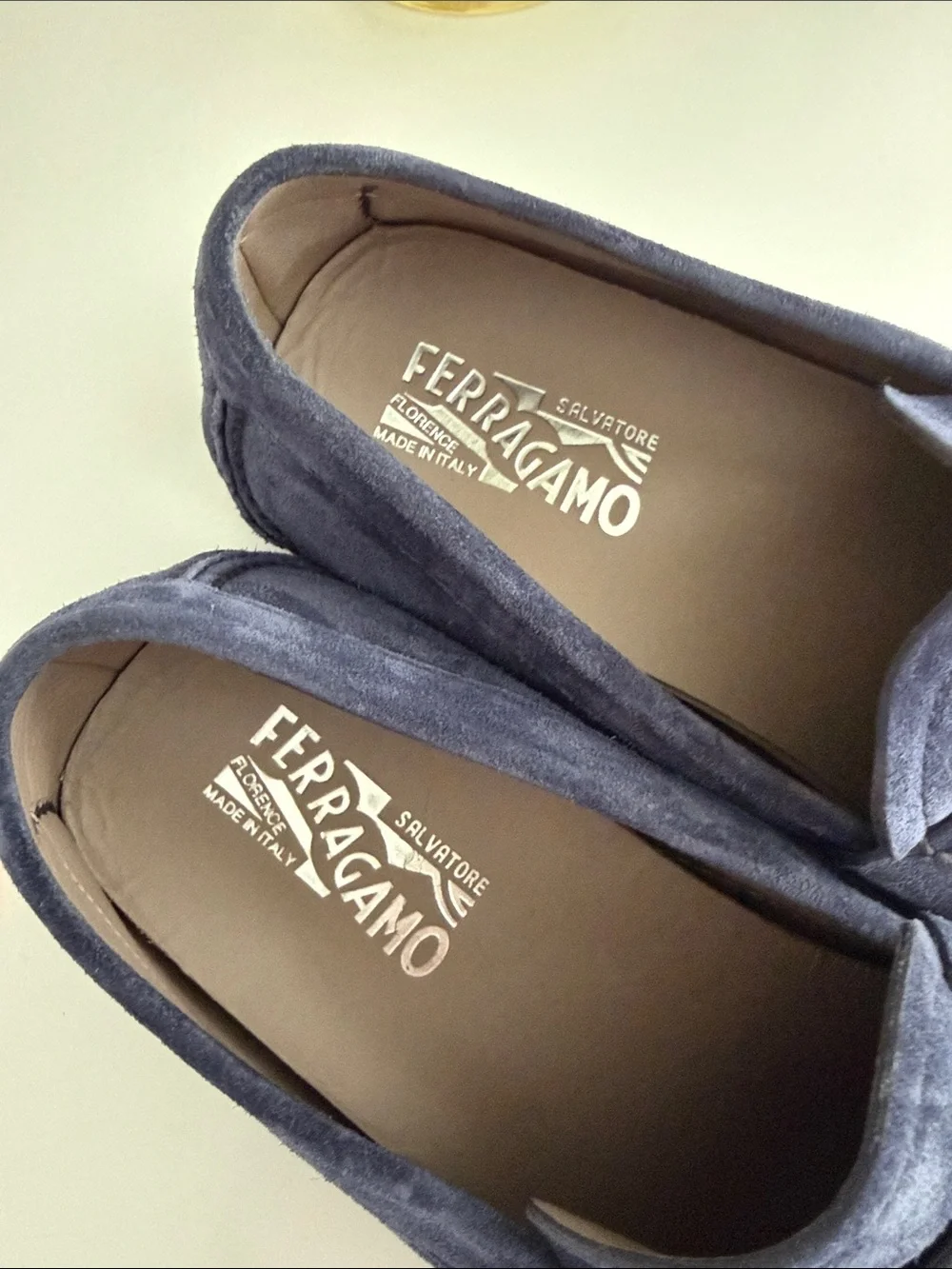 Salvatore Ferragamo Navy Suede Penny Loafers